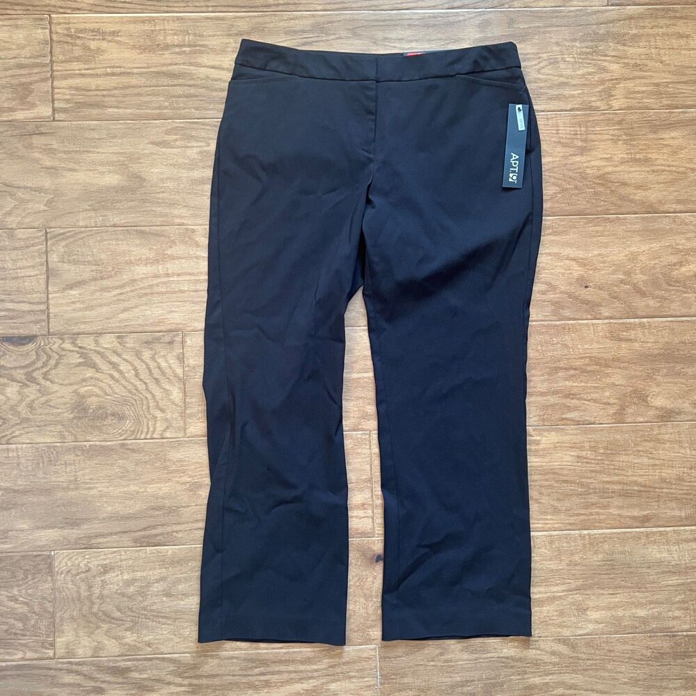 NWT Apt 9 Trouser Mid Rise Size 12PS Petite Black Straight Leg Relaxed